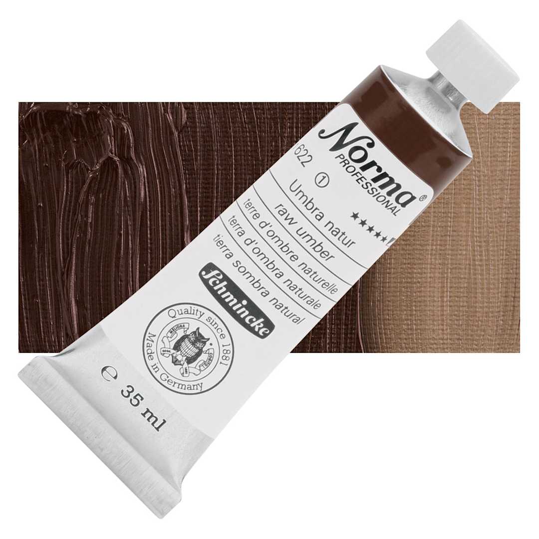 Open in modal - Schmincke Norma Professional Oil Paint - Raw Umber, 35 ml, Tube and swatch