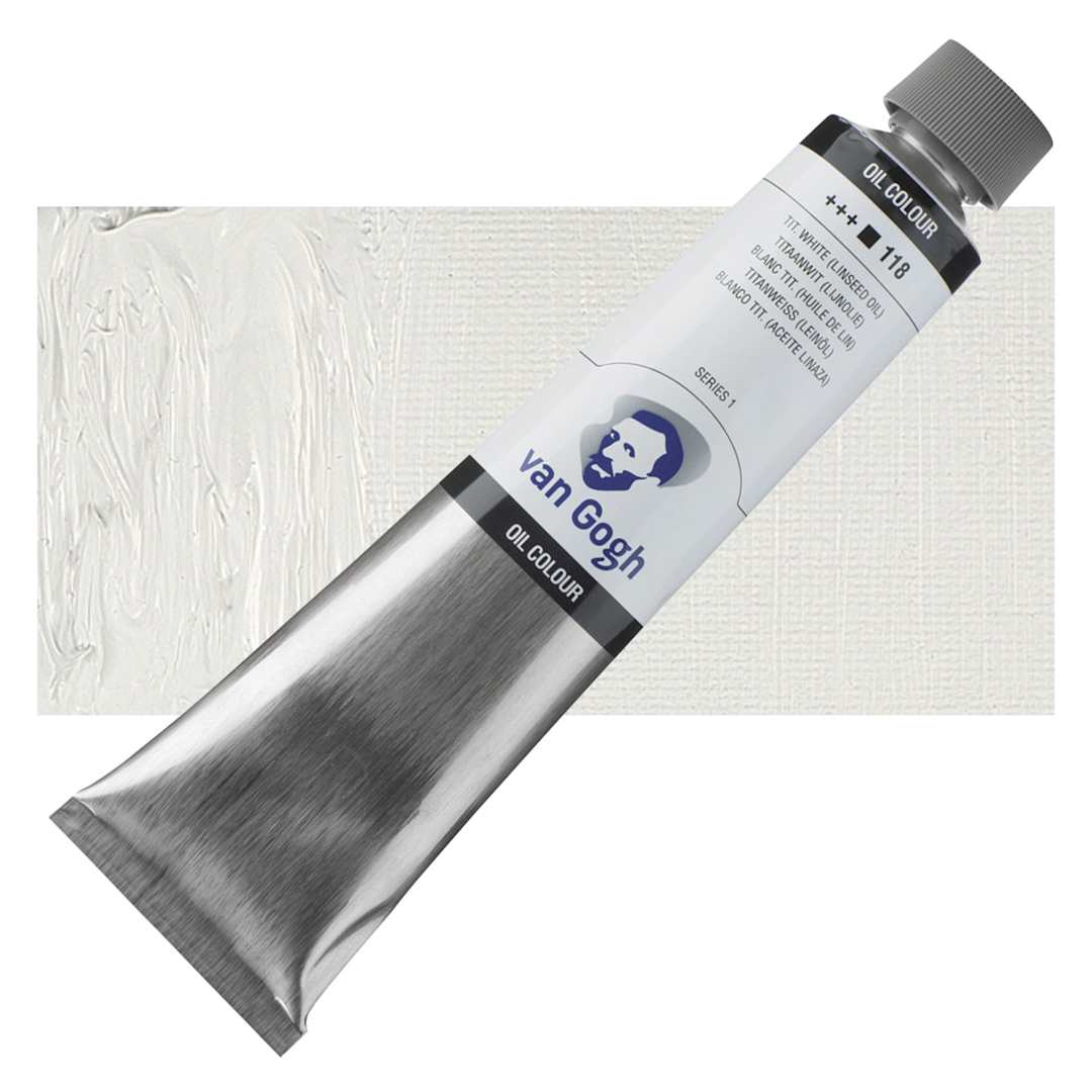 Open in modal - Van Gogh Oil Paint - Titanium White Linseed Oil, 200 ml tube and swatch
