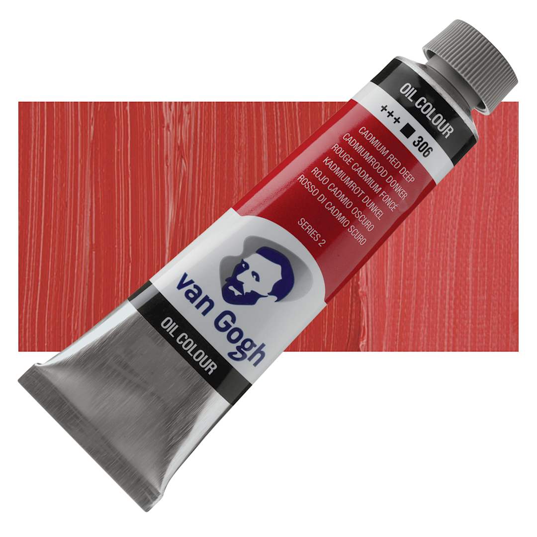 Open in modal - Van Gogh Oil Paint - Cadmium Red Deep, 40 ml tube and swatch