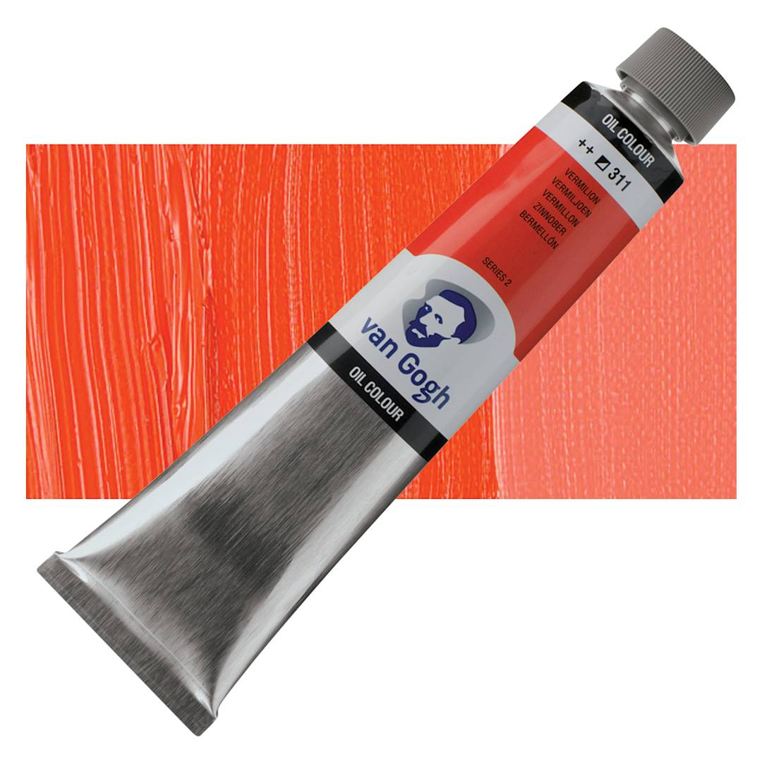 Open in modal - Van Gogh Oil Paint - Vermilion, 200 ml tube and swatch