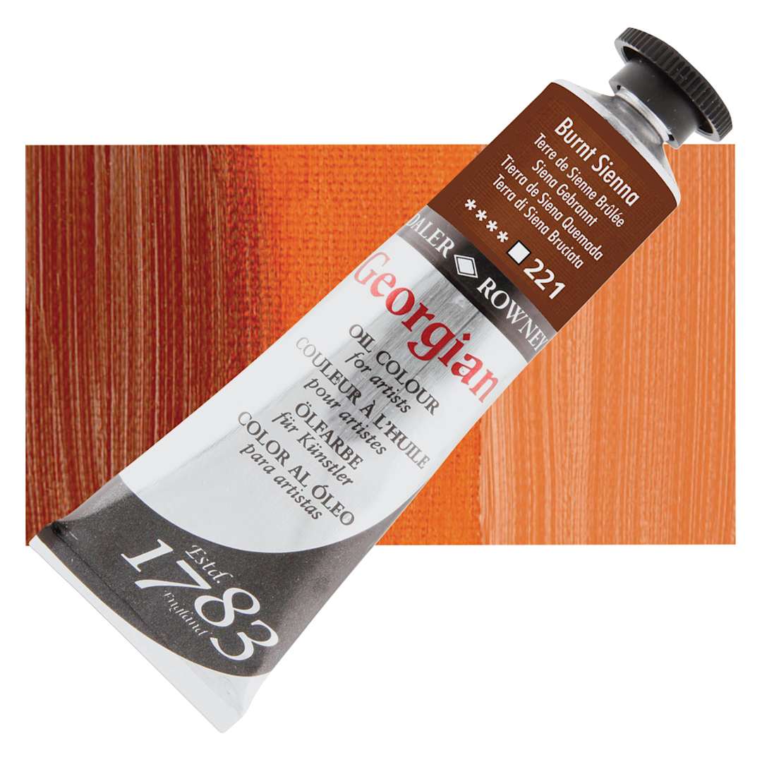 Open in modal - Daler-Rowney Georgian Oil Color - Burnt Sienna, 38 ml tube and swatch