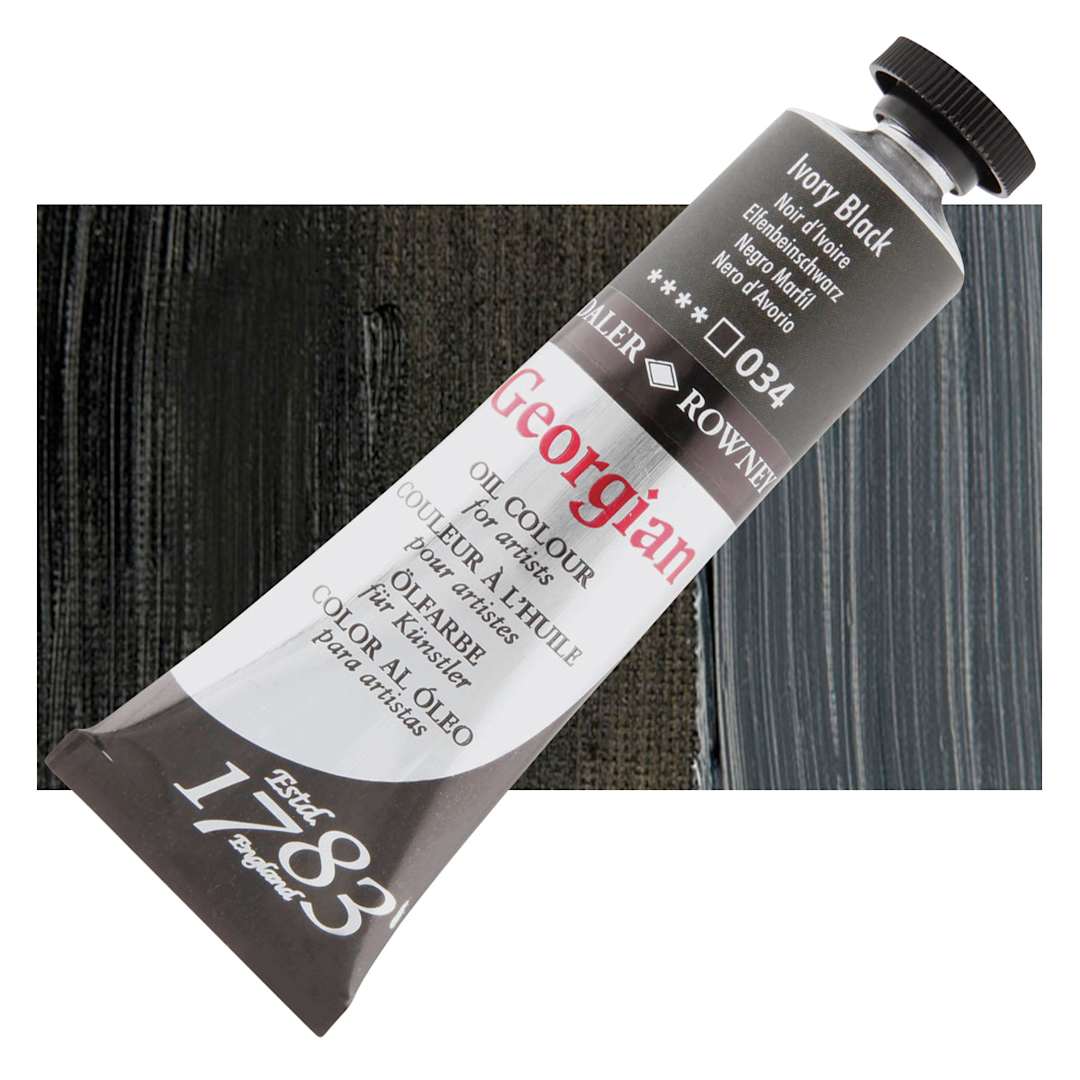 Open in modal - Daler-Rowney Georgian Oil Color - Ivory Black, 38 ml tube and swatch