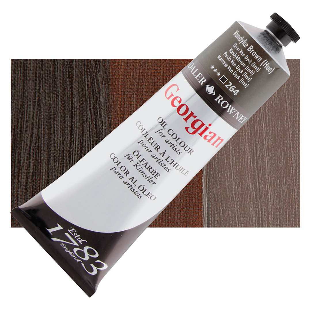 Open in modal - Daler-Rowney Georgian Oil Color - Vandyke Brown Hue, 225 ml tube and swatch