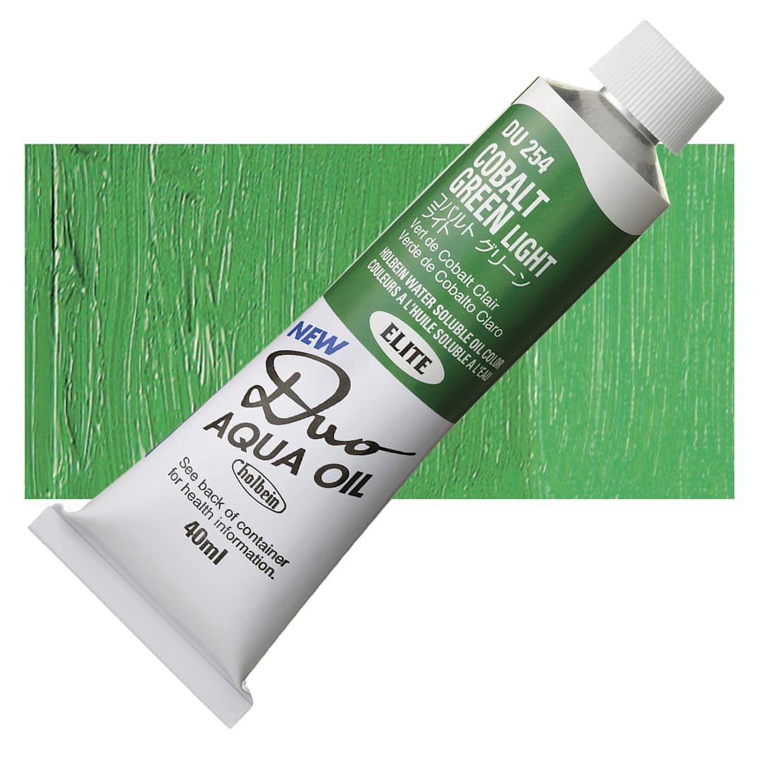 Open in modal - Holbein Duo Aqua Water Soluble Oil - Cobalt Green Light, 40 ml tube and swatch