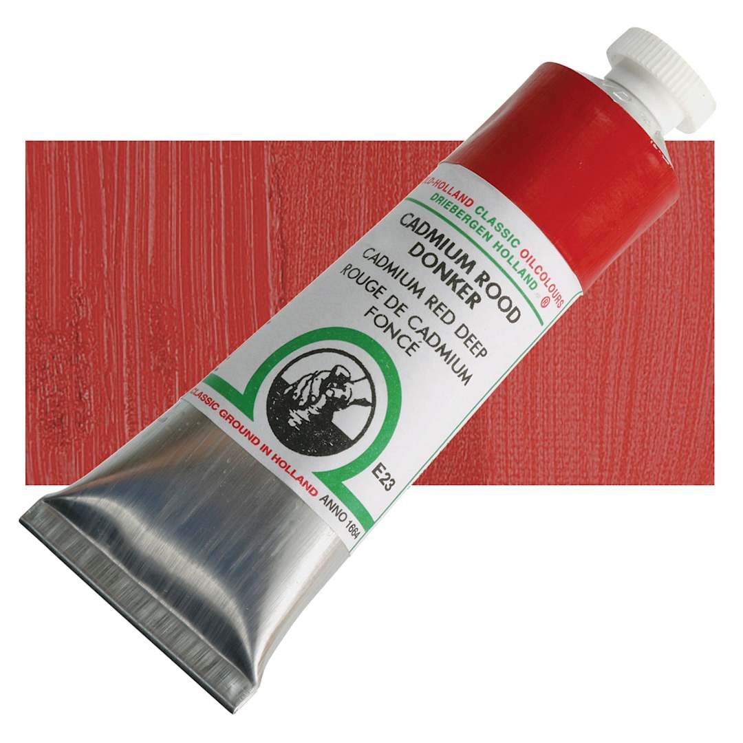 Open in modal - Old Holland Classic Oil Color - Cadmium Red Deep, 40 ml tube and swatch