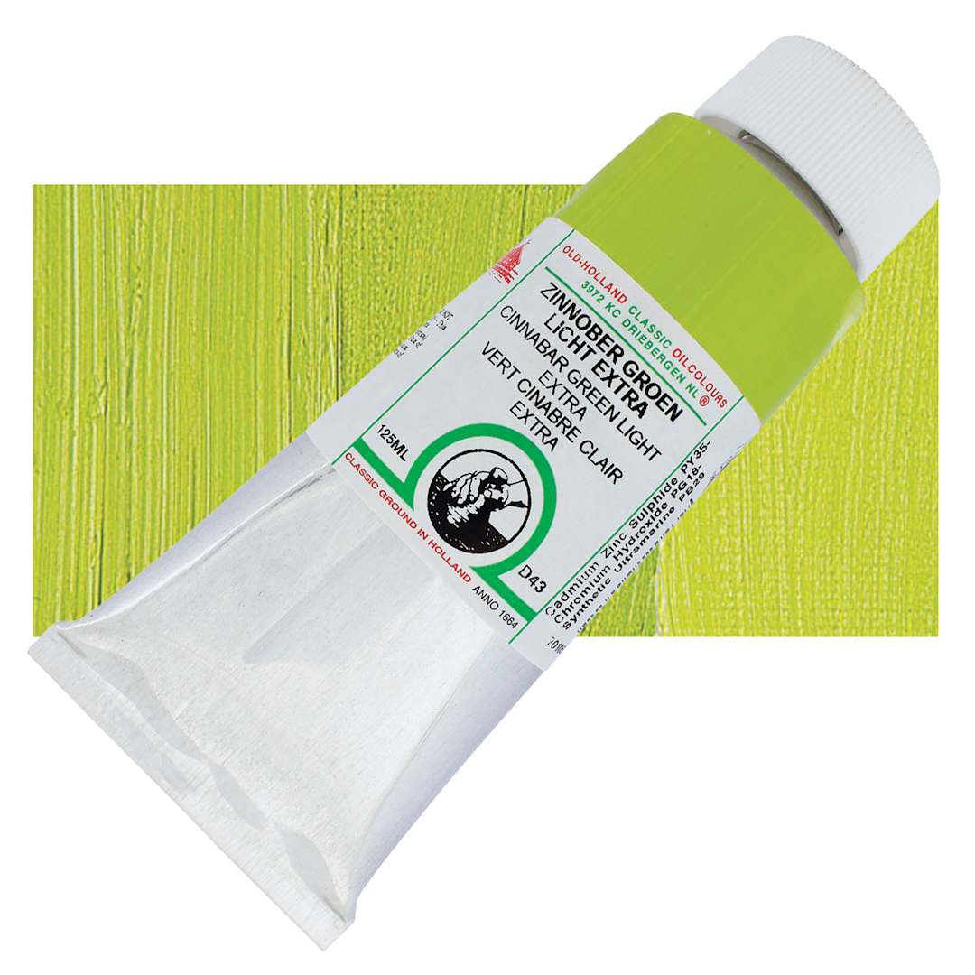 Open in modal - Old Holland Classic Oil Color - Cinnabar Green Light Extra, 125 ml tube and swatch