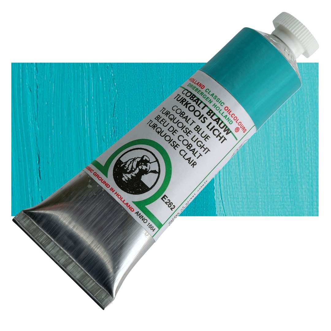 Open in modal - Old Holland Classic Oil Color - Cobalt Blue Turquoise Light, 40 ml tube and swatch