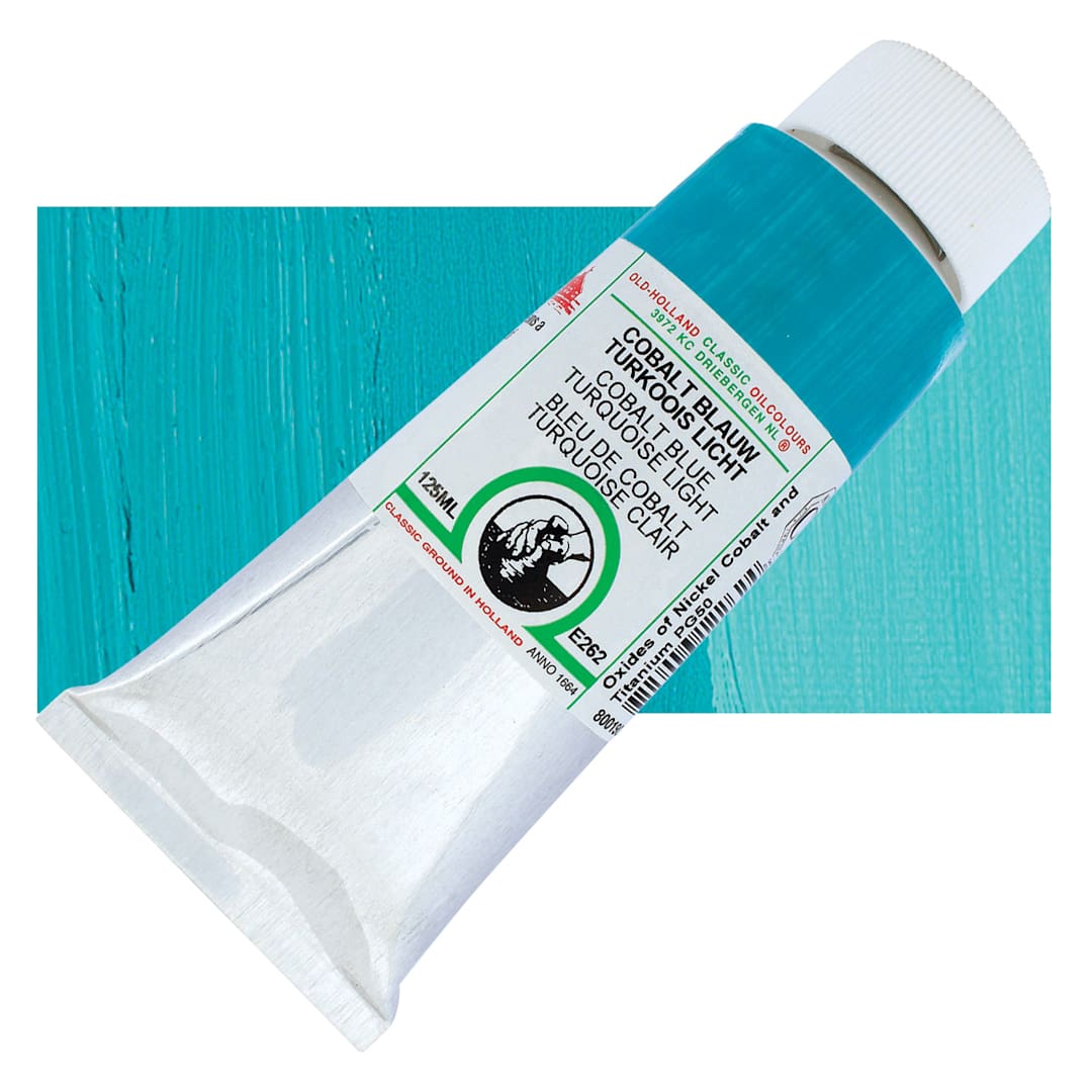Open in modal - Old Holland Classic Oil Color - Cobalt Blue Turquoise Light, 125 ml tube and swatch