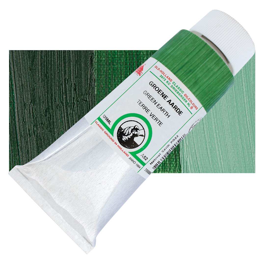 Open in modal - Old Holland Classic Oil Color - Green Earth, 125 ml tube and swatch