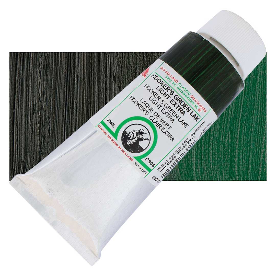 Open in modal - Old Holland Classic Oil Color - Hooker's Green Lake Light Extra, 125 ml tube and swatch