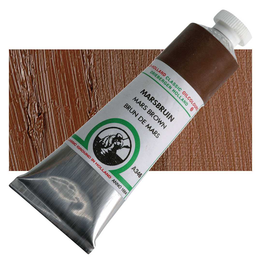 Open in modal - Old Holland Classic Oil Color - Mars Brown, 40 ml tube and swatch