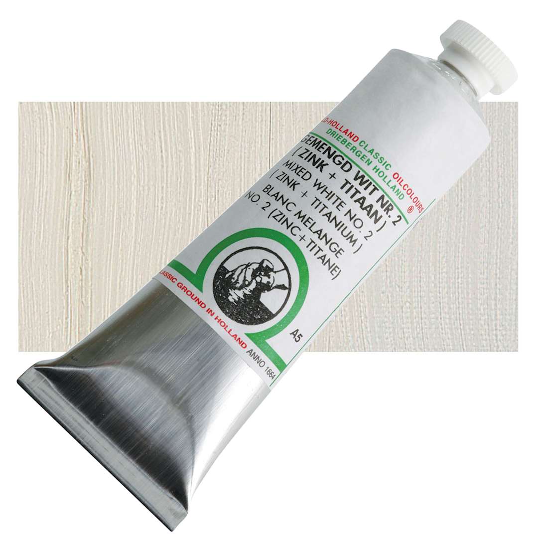Open in modal - Old Holland Classic Oil Color - Mixed White 2, 40 ml tube and swatch