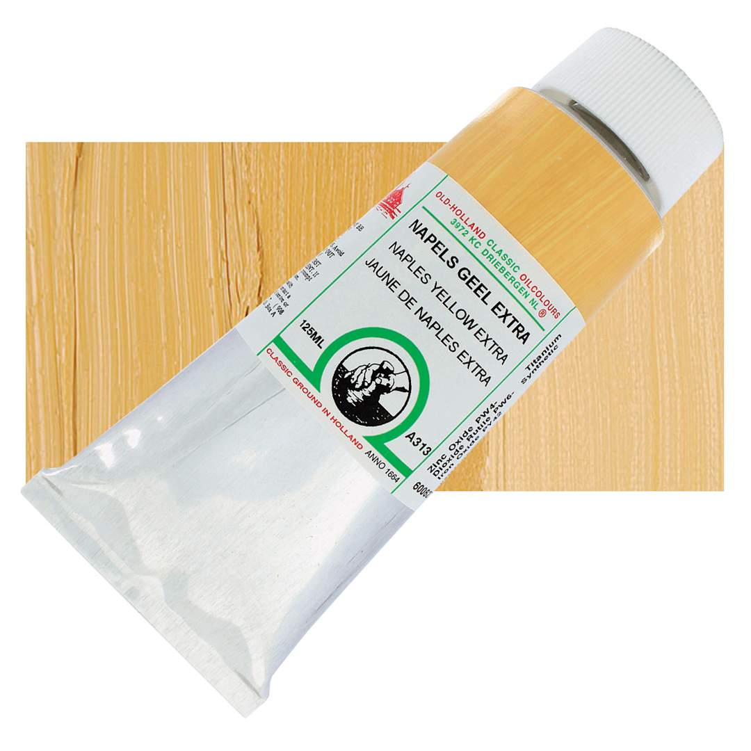 Open in modal - Old Holland Classic Oil Color - Naples Yellow Extra, 125 ml tube and swatch