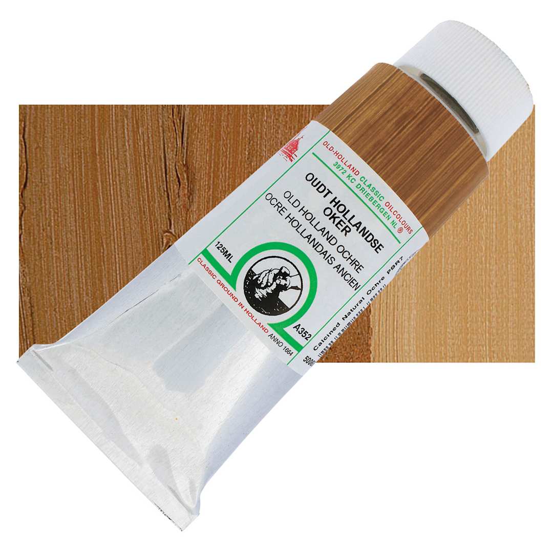 Open in modal - Old Holland Classic Oil Color - Old Holland Ochre, 125 ml tube and swatch
