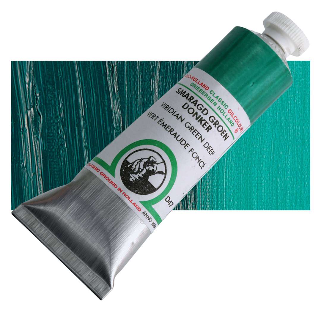 Open in modal - Old Holland Classic Oil Color - Viridian Green Deep, 40 ml tube and swatch