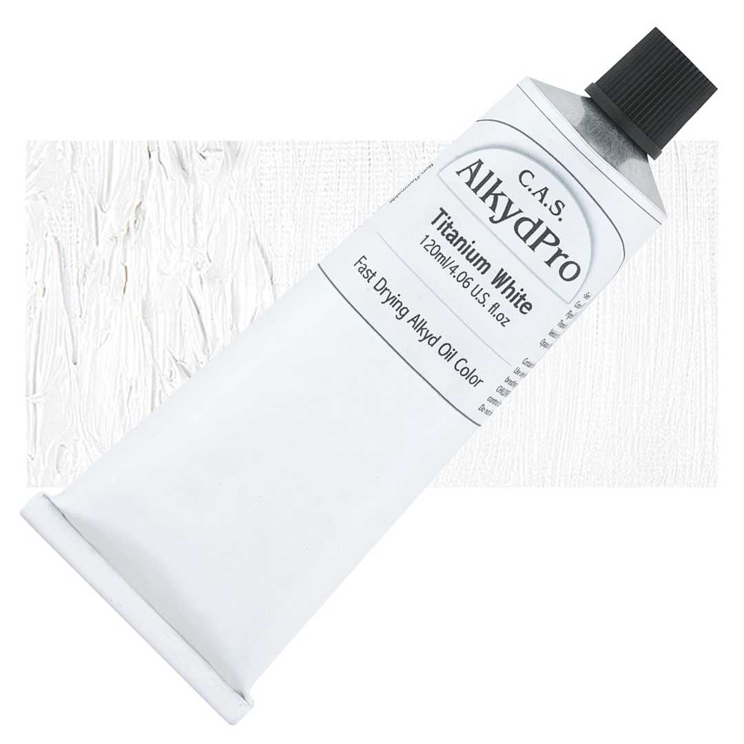 Open in modal - CAS AlkydPro Fast-Drying Alkyd Oil Color - Titanium White, 120 ml tube and swatch