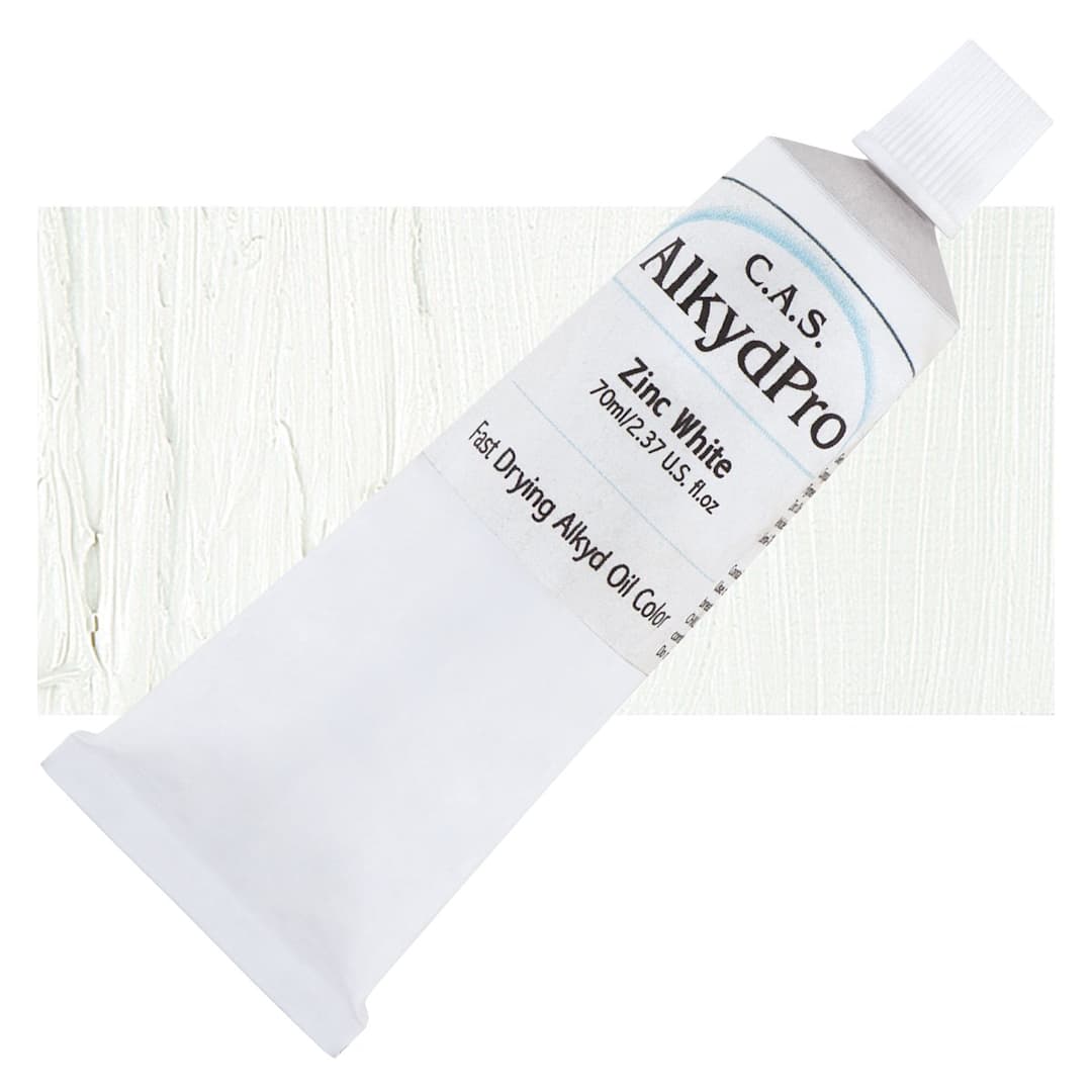 Open in modal - CAS AlkydPro Fast-Drying Alkyd Oil Color - Zinc White, 70 ml tube and swatch