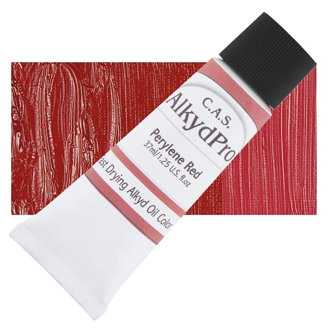 Open in modal - CAS AlkydPro Fast-Drying Alkyd Oil Color - Perylene Red, 37 ml tube and swatch