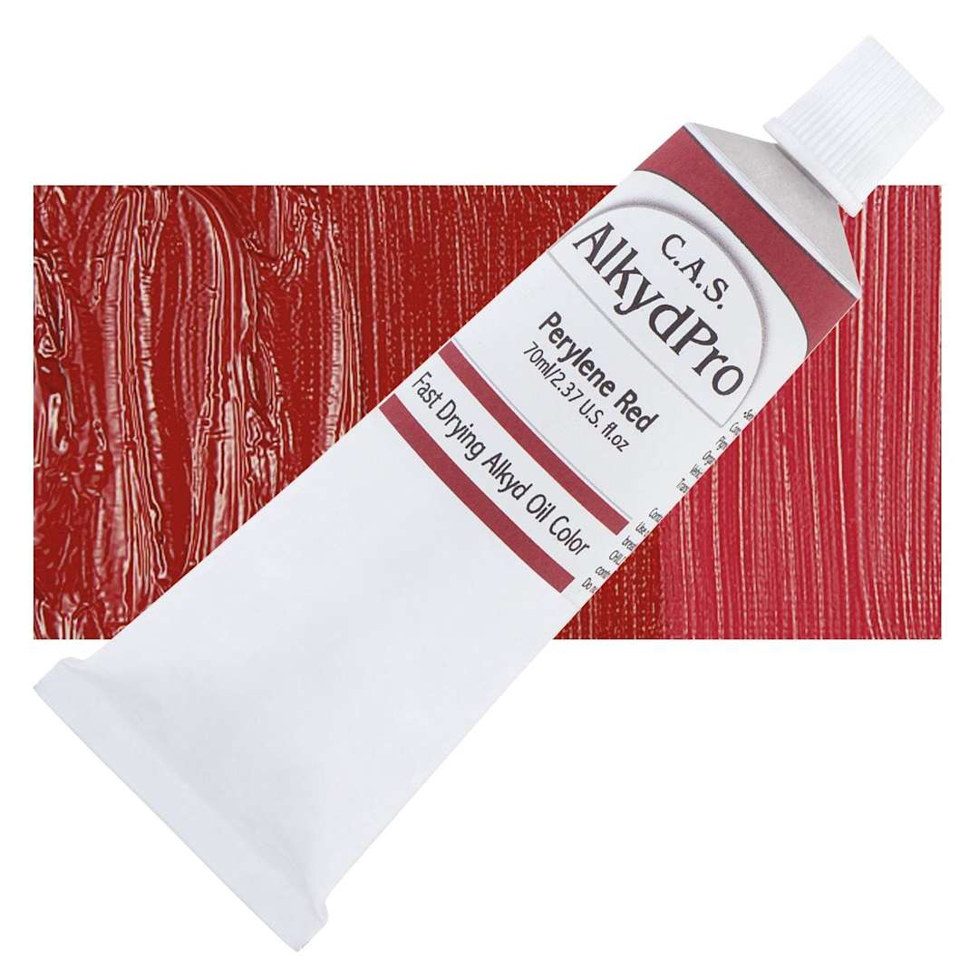 Open in modal - CAS AlkydPro Fast-Drying Alkyd Oil Color - Perylene Red, 70 ml tube and swatch