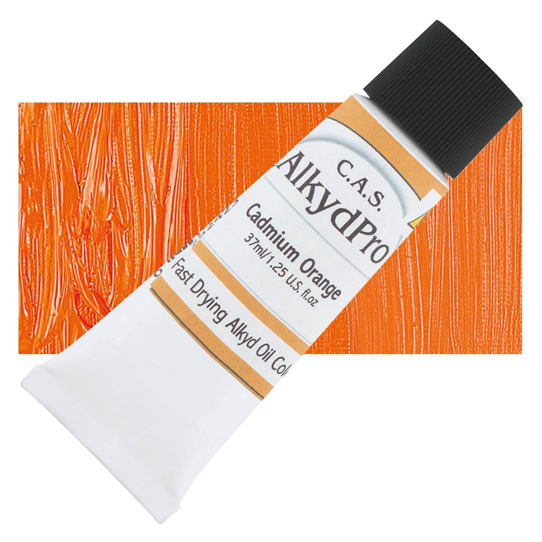 Open in modal - CAS AlkydPro Fast-Drying Alkyd Oil Color - Cadmium Orange, 37 ml tube and swatch