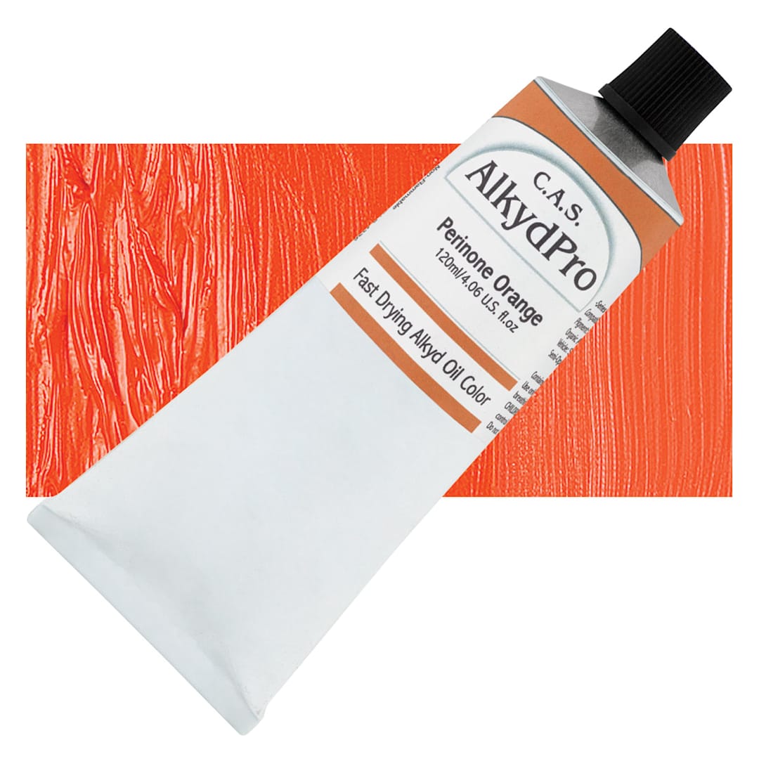 Open in modal - CAS AlkydPro Fast-Drying Alkyd Oil Color - Perinone Orange, 120 ml tube and swatch