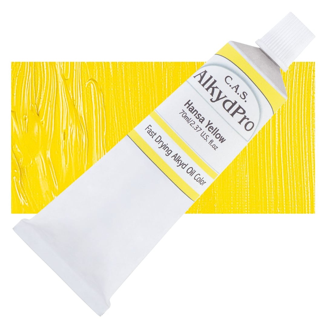 Open in modal - CAS AlkydPro Fast-Drying Alkyd Oil Color - Hansa Yellow, 70 ml tube and swatch