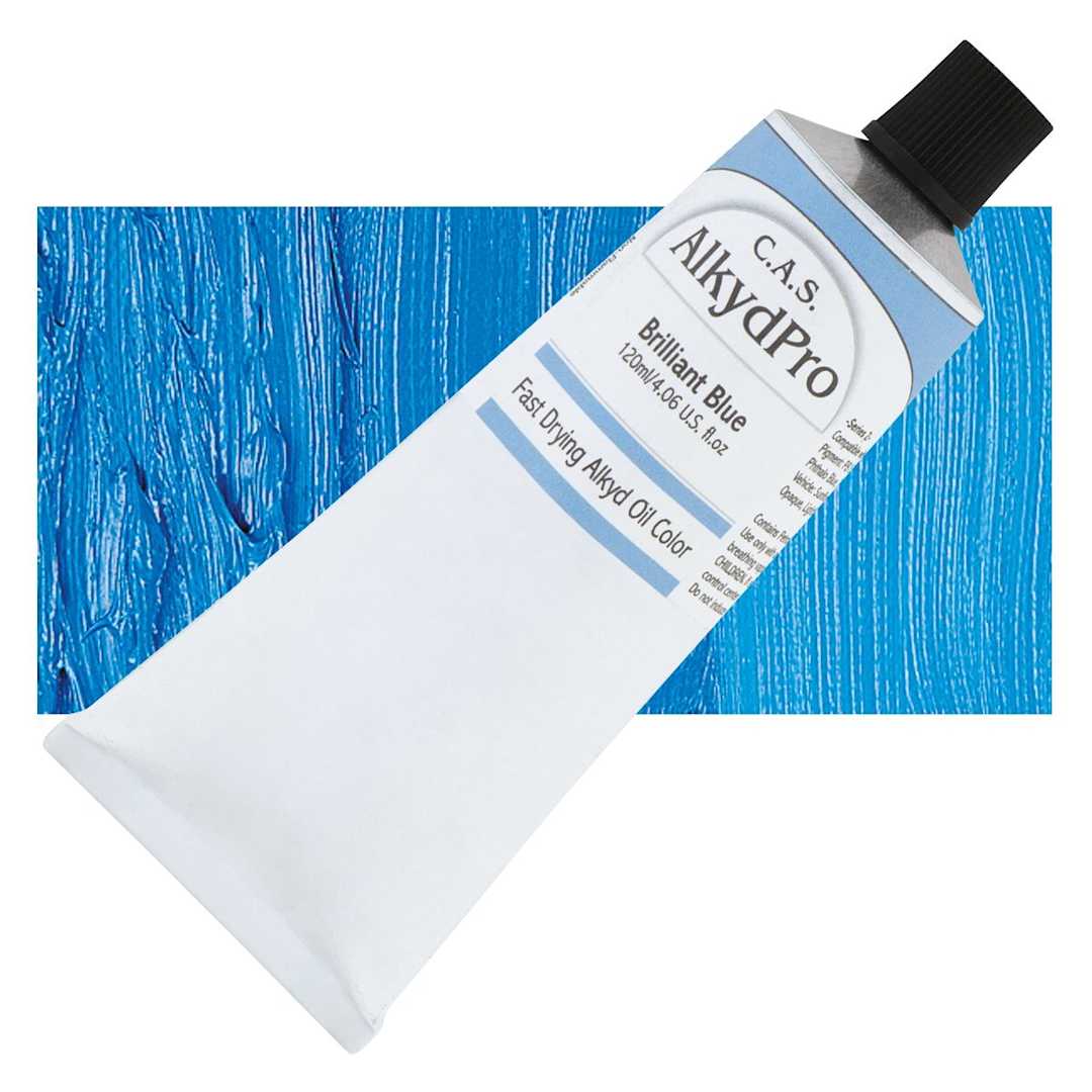 Open in modal - CAS AlkydPro Fast-Drying Alkyd Oil Color - Brilliant Blue, 120 ml tube and swatch