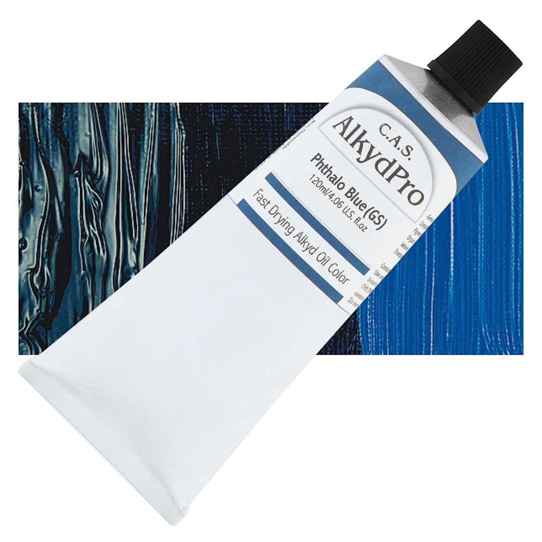 Open in modal - CAS AlkydPro Fast-Drying Alkyd Oil Color - Phthalo Blue Green Shade, 120 ml tube and swatch