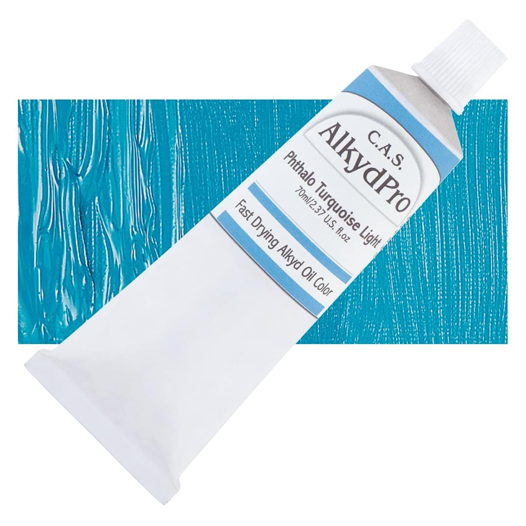 Open in modal - CAS AlkydPro Fast-Drying Alkyd Oil Color - Phthalo Turquoise Light, 70 ml tube and swatch