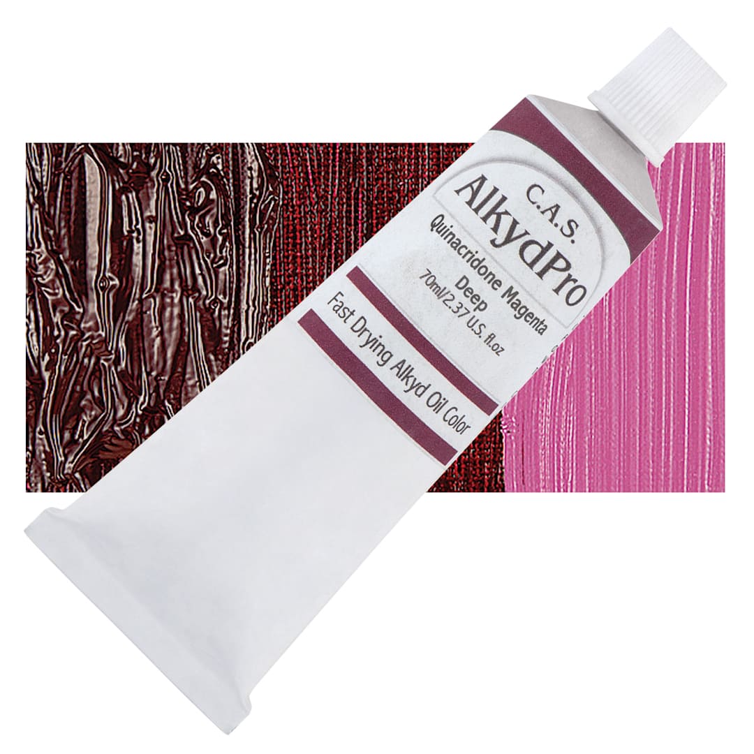 Open in modal - CAS AlkydPro Fast-Drying Alkyd Oil Color - Quinacridone Magenta Deep, 70 ml tube and swatch