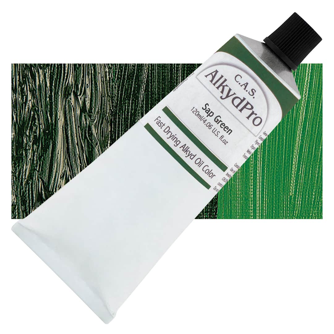 Open in modal - CAS AlkydPro Fast-Drying Alkyd Oil Color - Sap Green, 120 ml tube and swatch