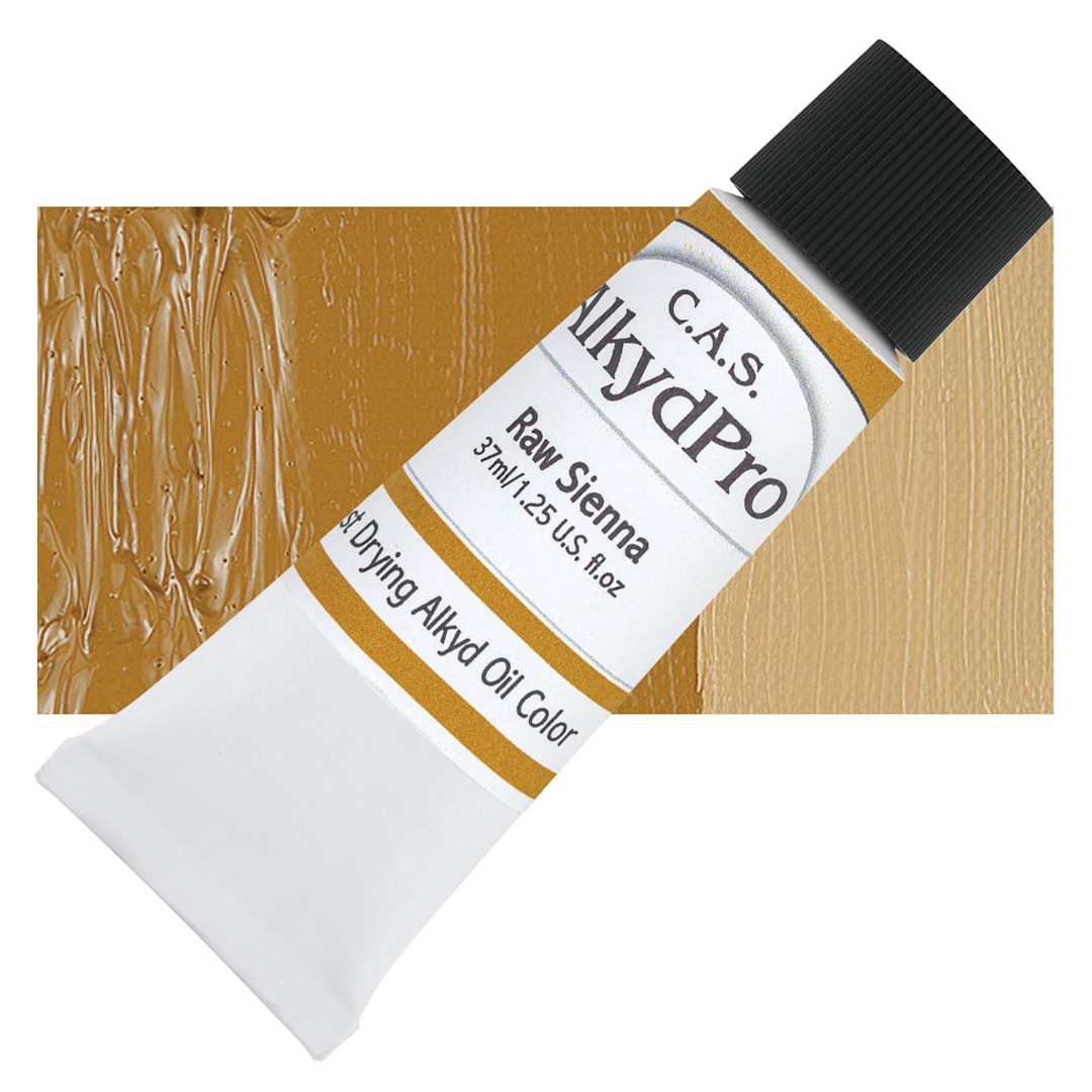 Open in modal - CAS AlkydPro Fast-Drying Alkyd Oil Color - Raw Sienna, 37 ml tube and swatch