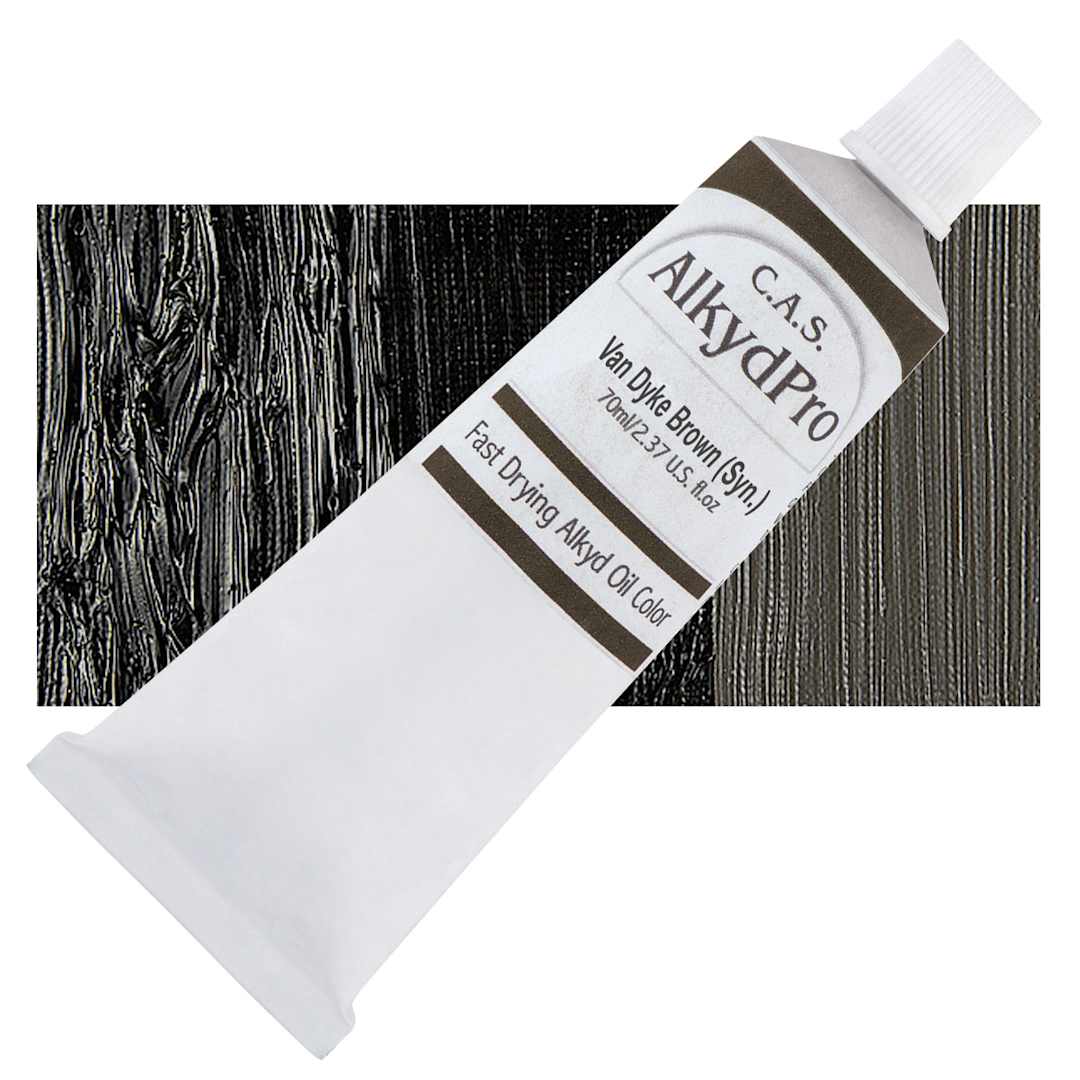 Open in modal - CAS AlkydPro Fast-Drying Alkyd Oil Color - Van Dyke Brown (Synthetic), 70 ml tube and swatch