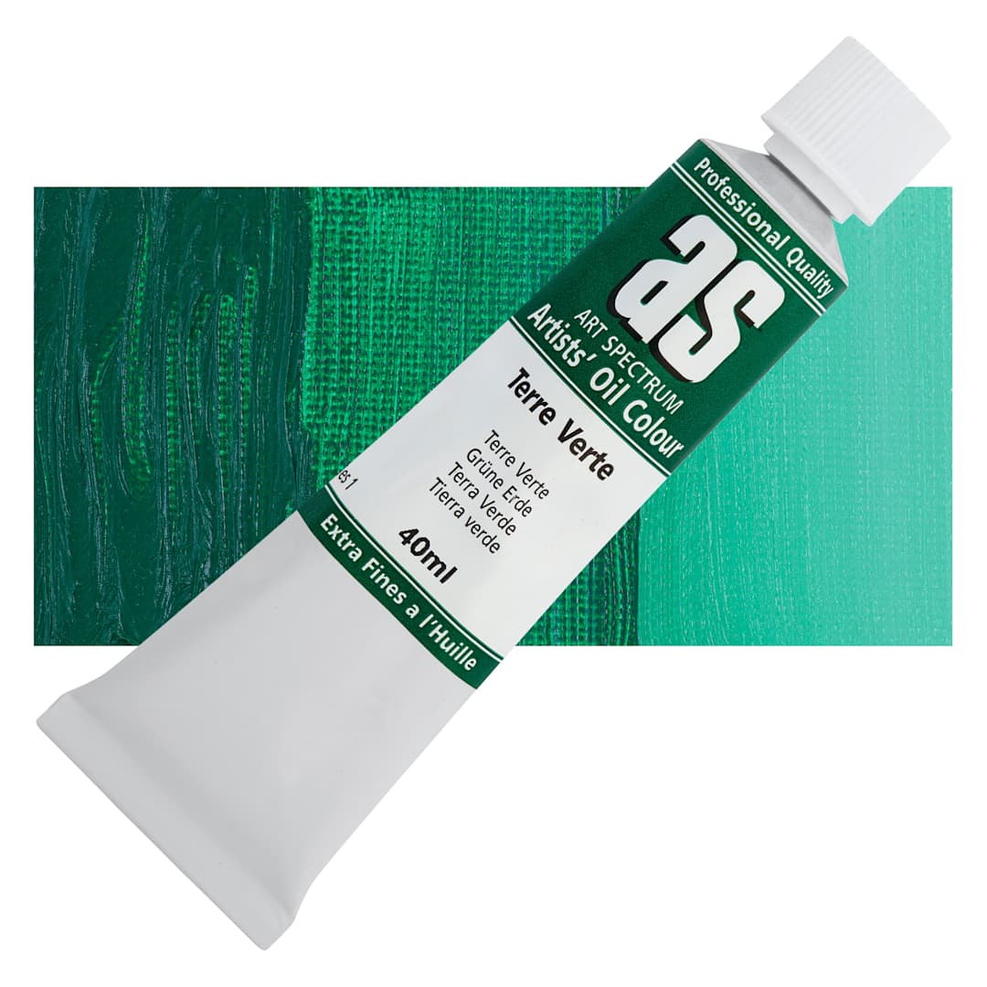 Open in modal - Art Spectrum Artists' Oil Paint - Terre Verte, 40 ml tube and swatch