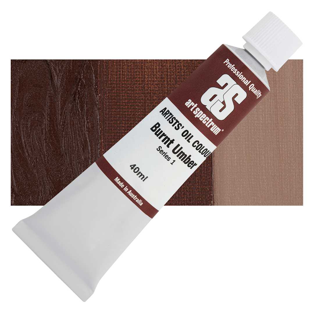 Open in modal - Art Spectrum Artists' Oil Paint - Burnt Umber, 40 ml tube and swatch