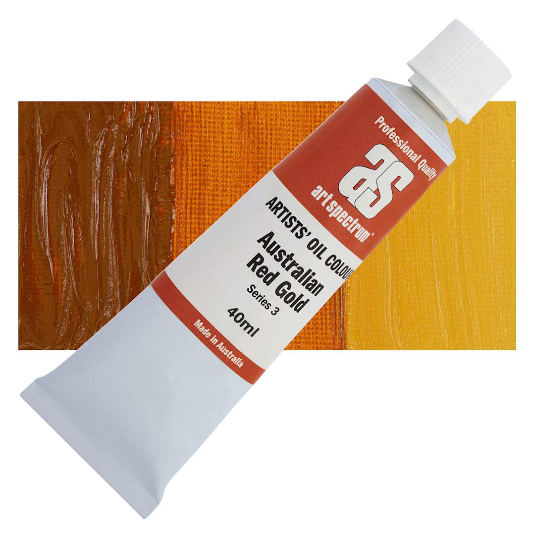 Open in modal - Art Spectrum Artists' Oil Paint - Australian Red Gold, 40 ml tube and swatch
