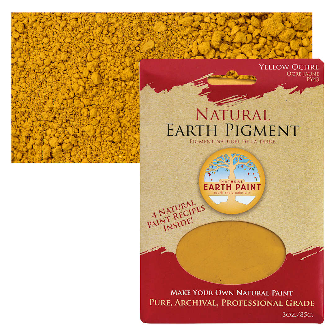 Open in modal - Natural Earth Paint Earth & Mineral Pigment - Yellow Ochre, 3 oz package and swatch