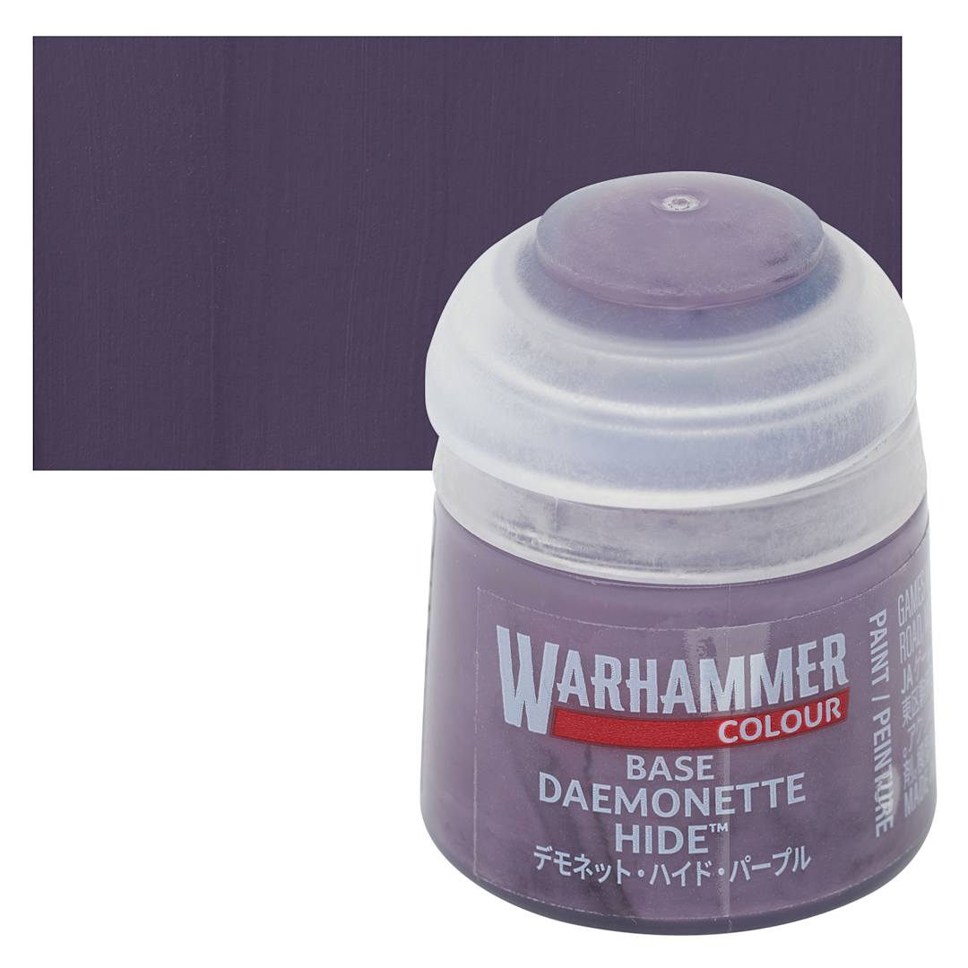 Open in modal - Warhammer Base Acrylic Paint - Daemonette Hide, 12 ml jar and swatch