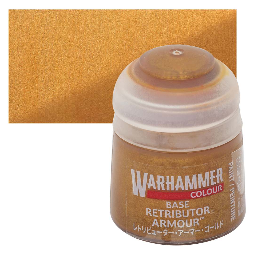 Open in modal - Warhammer Base Acrylic Paint - Retributor Armour, 12 ml jar and swatch