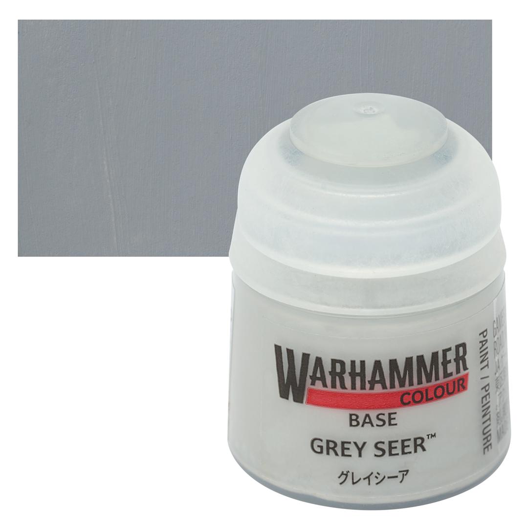 Open in modal - Warhammer Base Acrylic Paint - Grey Seer, 12 ml jar and swatch
