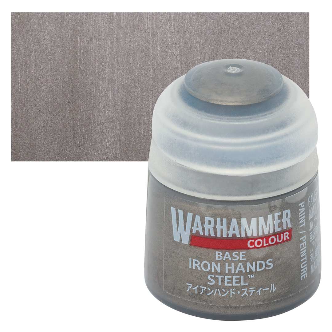 Open in modal - Warhammer Base Acrylic Paint - Iron Hands Steel, 12 ml jar and swatch