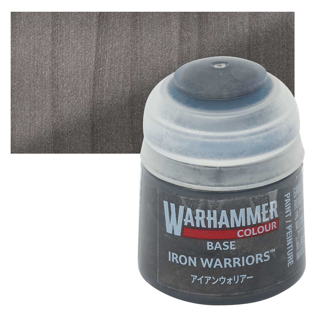 Open in modal - Warhammer Base Acrylic Paint - Iron Warriors, 12 ml jar and swatch