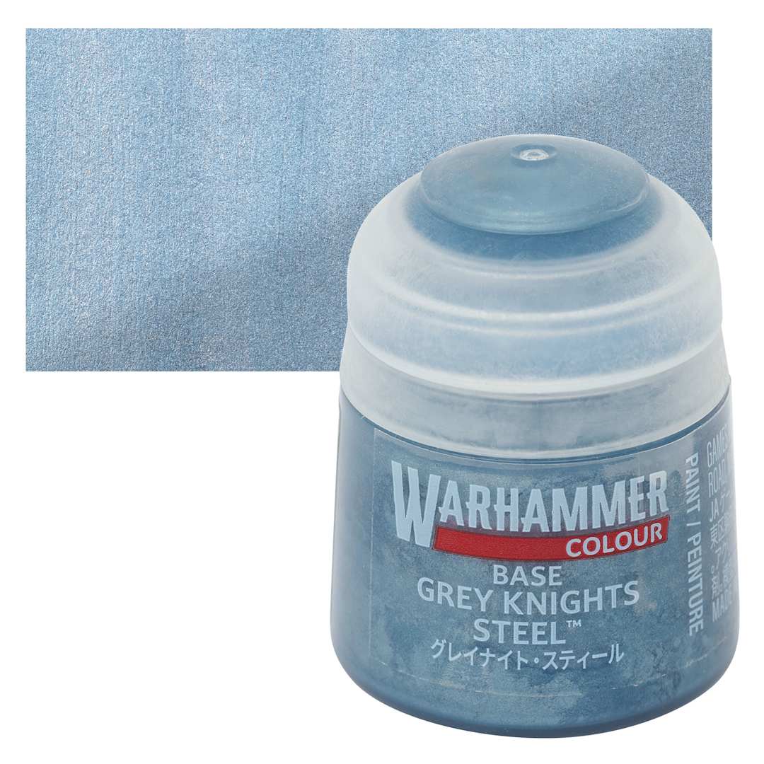 Open in modal - Warhammer Base Acrylic Paint - Grey Knights Steel, 12 ml jar and swatch