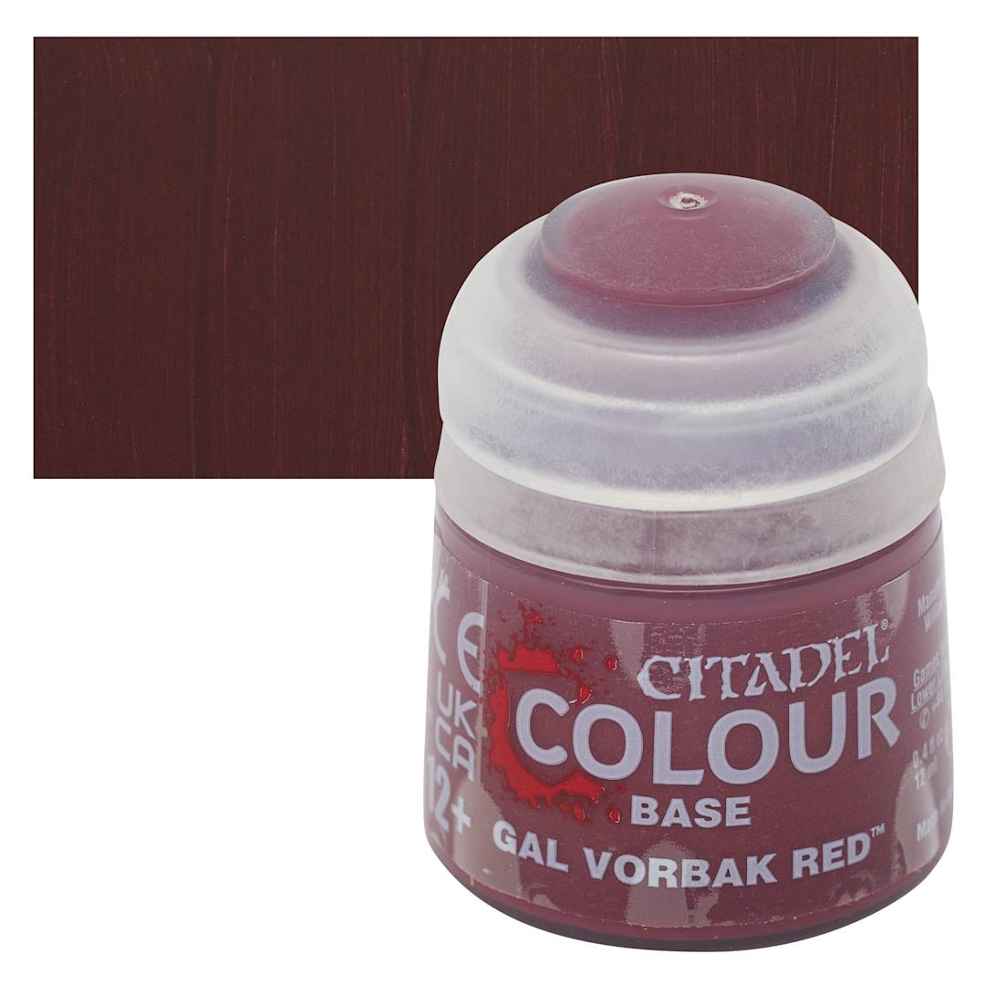 Open in modal - Warhammer Base Acrylic Paint - Gal Vorbak Red, 12 ml jar and swatch