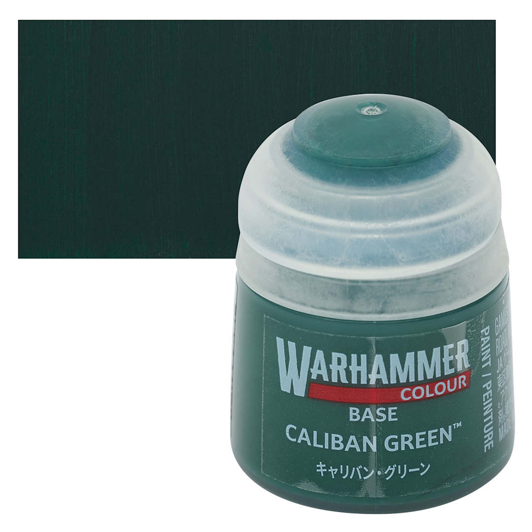 Open in modal - Warhammer Base Acrylic Paint - Caliban Green, 12 ml jar and swatch