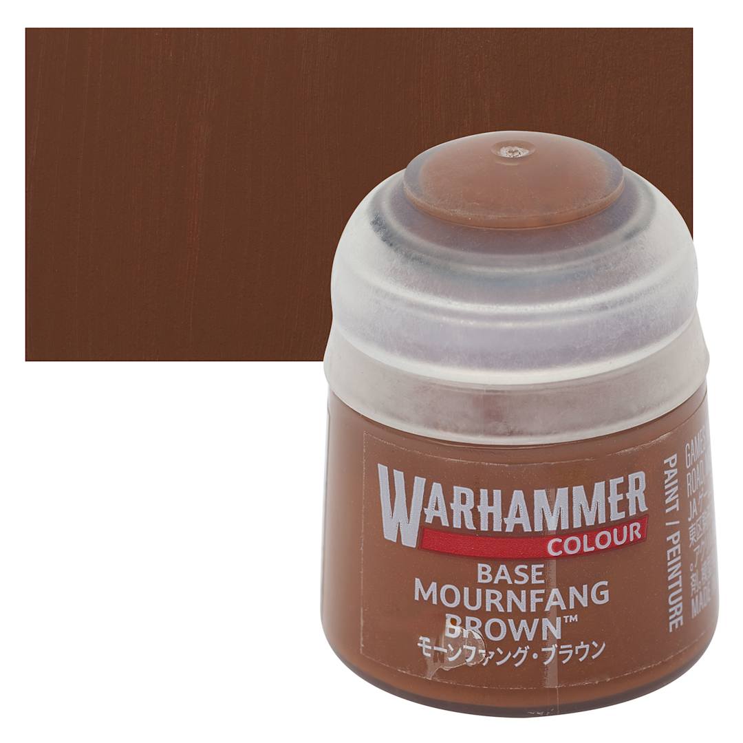 Open in modal - Warhammer Base Acrylic Paint - Mournfang Brown, 12 ml jar and swatch