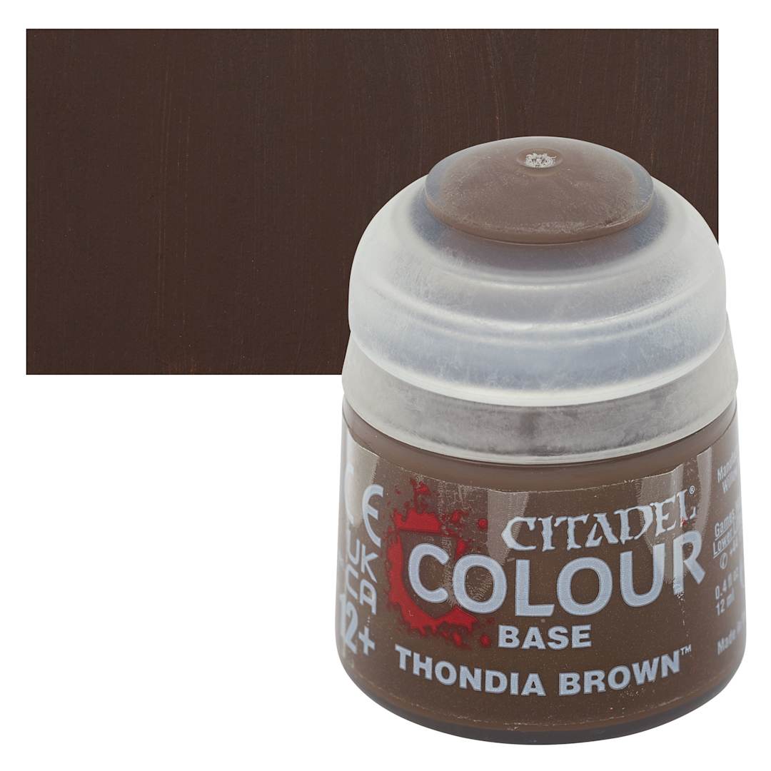 Open in modal - Warhammer Base Acrylic Paint - Thondia Brown, 12 ml jar and swatch