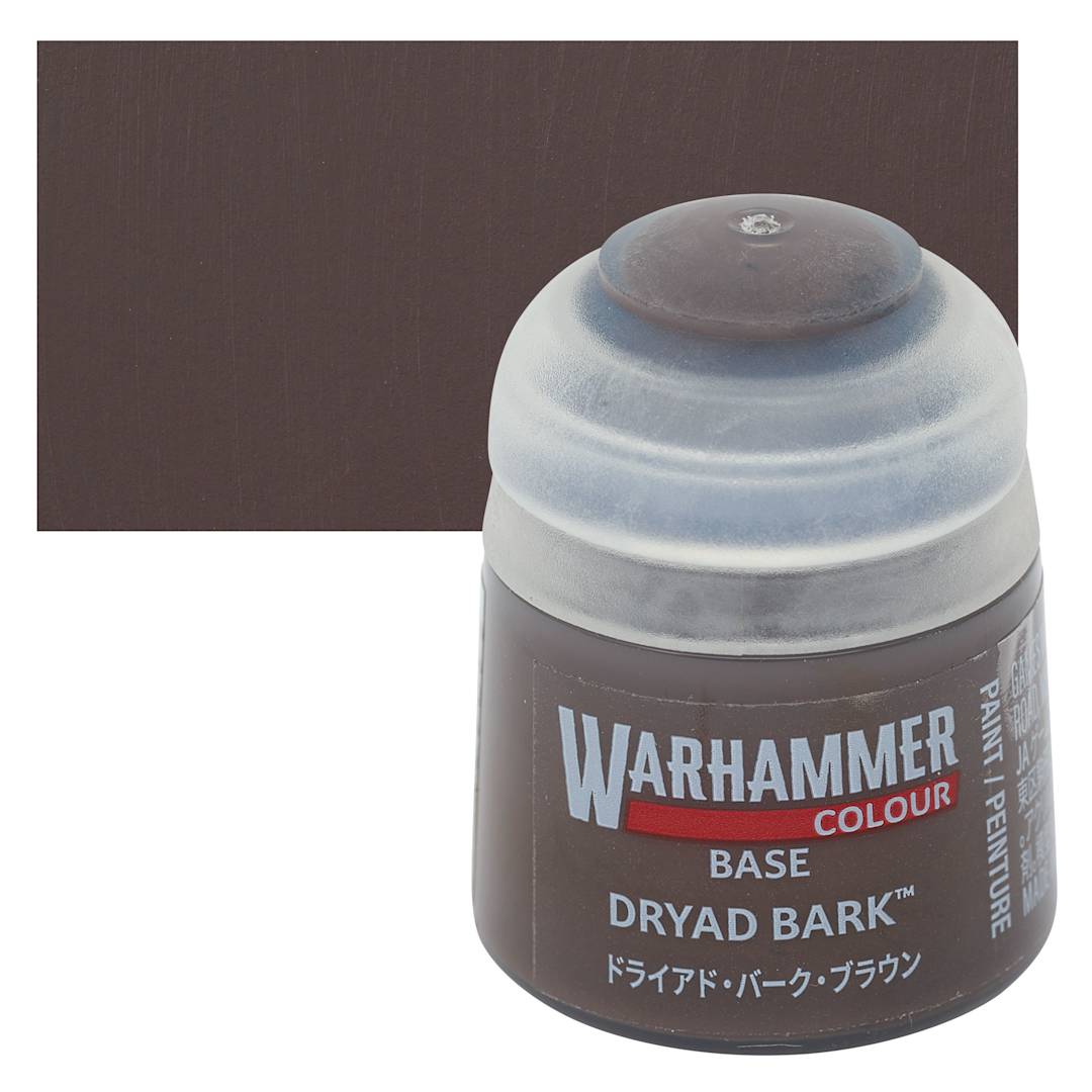 Open in modal - Warhammer Base Acrylic Paint - Dryad Bark, 12 ml jar and swatch