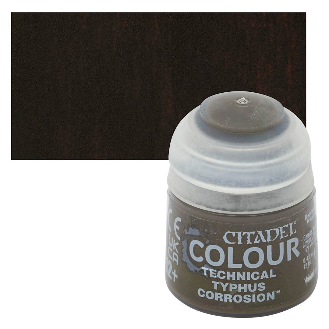 Open in modal - Citadel Technical Acrylic Paint - Typhus Corrosion, 12 ml bottle and swatch