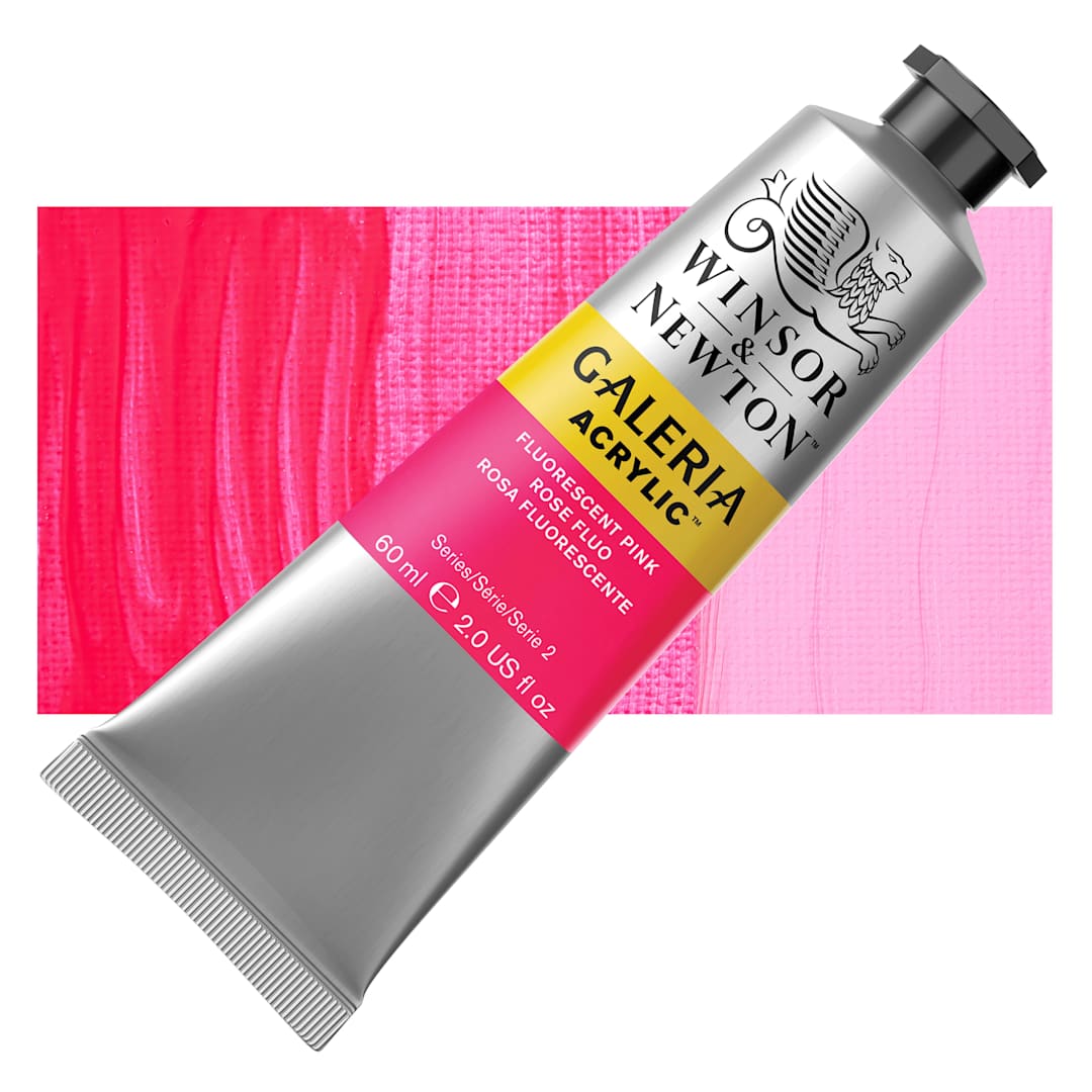 Open in modal - Winsor & Newton Galeria Flow Acrylics - Fluorescent Pink, 60 ml Tube and swatch